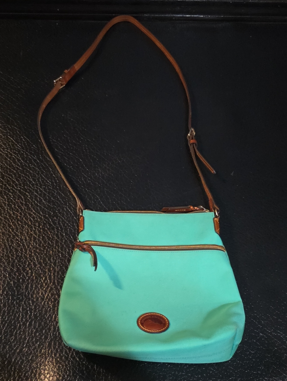 Dooney & Bourke Turquoise Crossbody with Brown Trim